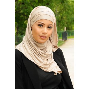 Hijab Kuwaity berkreuz Glitzer-Bonnet helltaupe