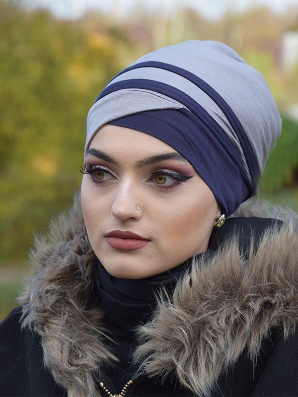 Turban Hijab grau-marine