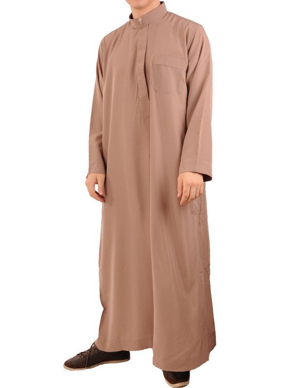 Men high collar Qamis taupe