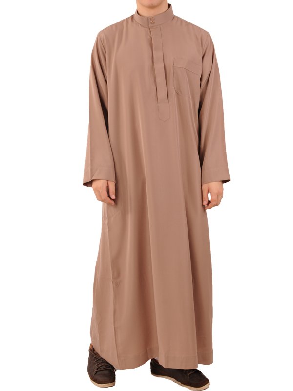 Men high collar Qamis taupe