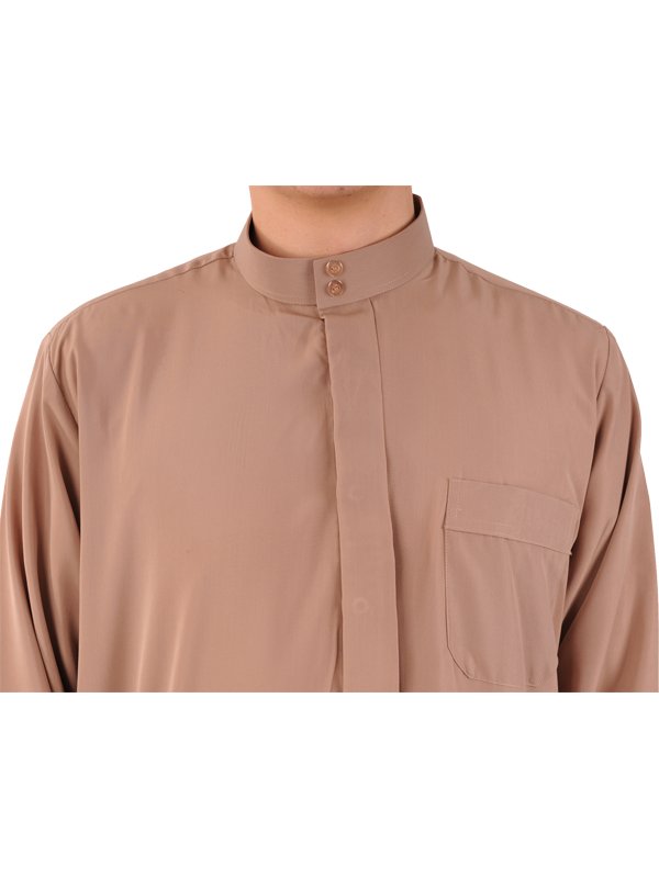 Men high collar Qamis taupe