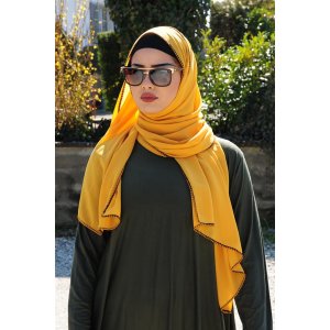 Scarf with knit edge mustard yellow